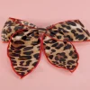 Animal Print Red Trim Bow Hair Clip - Leopard