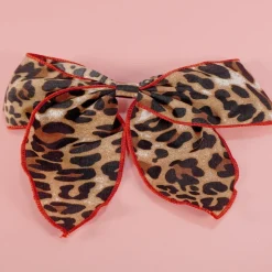 Animal Print Red Trim Bow Hair Clip - Leopard