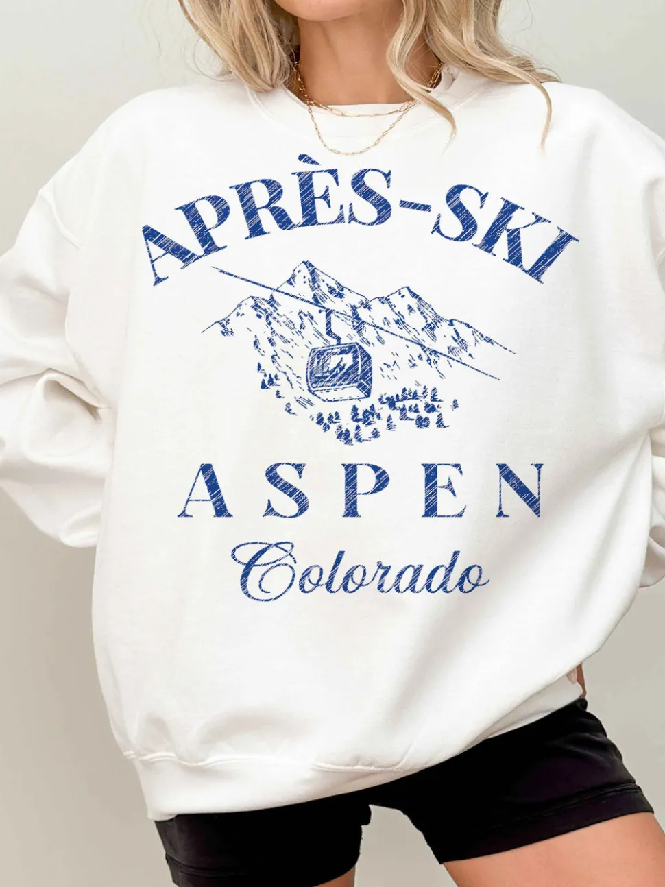 Apres Ski Aspen Colorado Oversized Sweatshirt - White/Blue