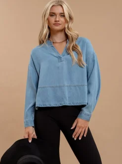 Autumn Denim Split Top - Denim