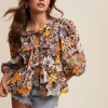 Babydoll Floral Print Blouse - Charcoal