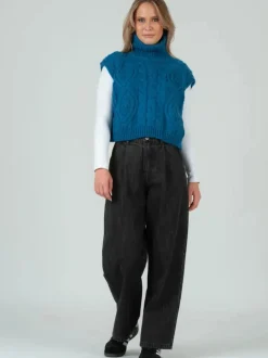 Cable Knit Sweater Vest - Blue