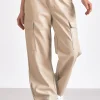Elan Cargo Leather Pants - Cream