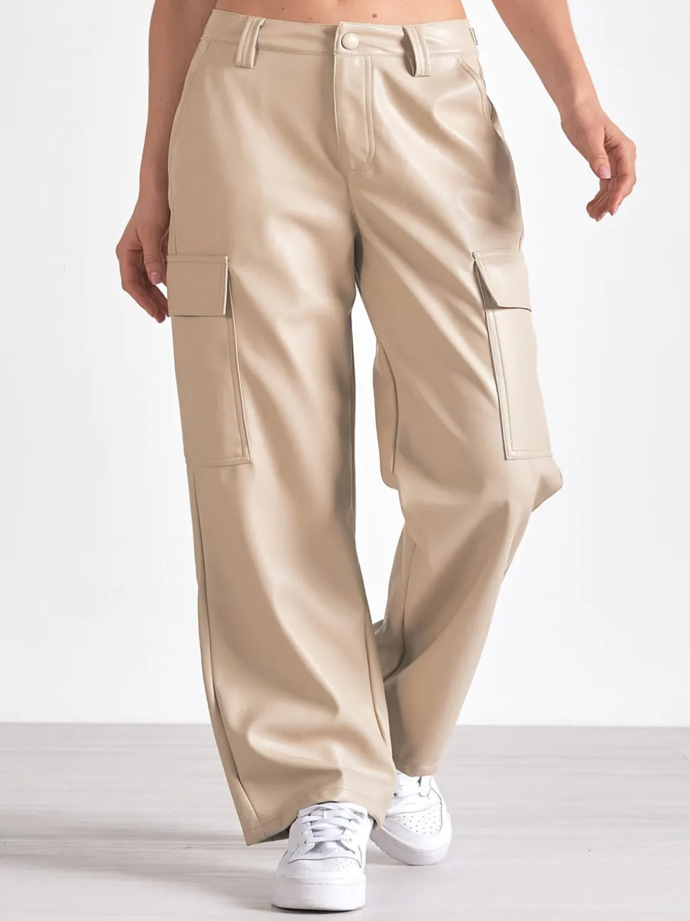 Elan Cargo Leather Pants - Cream