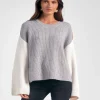 Elan Crewneck Color Block Sweater - Grey