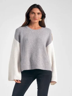 Elan Crewneck Color Block Sweater - Grey