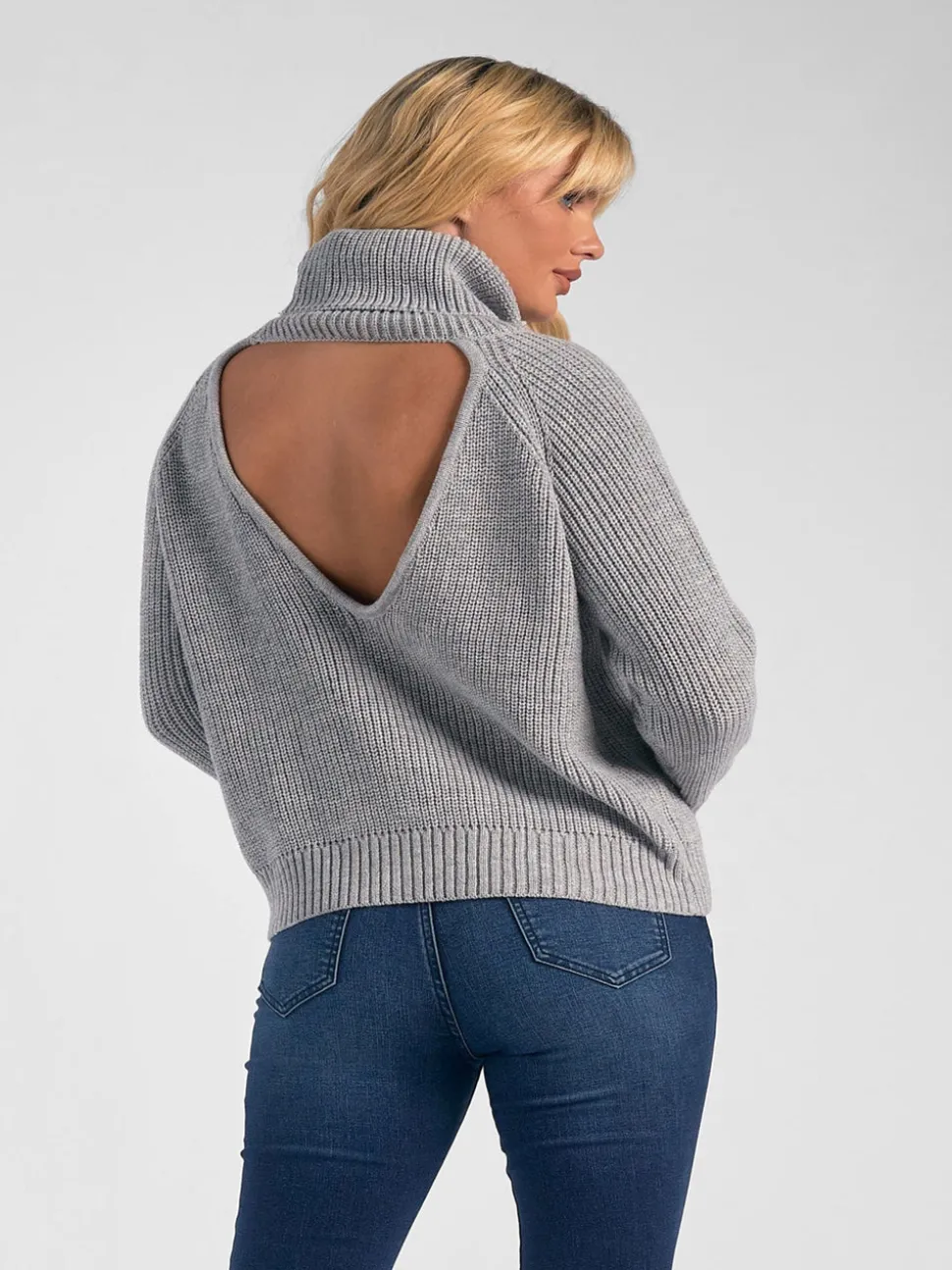 Elan Cut Out Back Sweater - Light Grey
