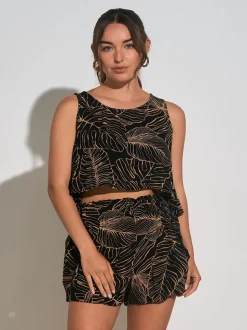 Elan Flowy Cropped Tank Top - Black Natural