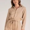 Elan Long Sleeve Button Up Romper - Peanut