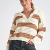Elan Oversized V Neck Sweater - Camel White