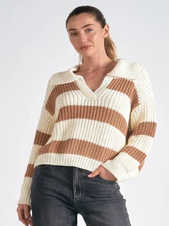 Elan Oversized V Neck Sweater - Camel White