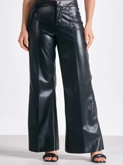 Elan Sleek Shadows High Waist Leather Pants - Black