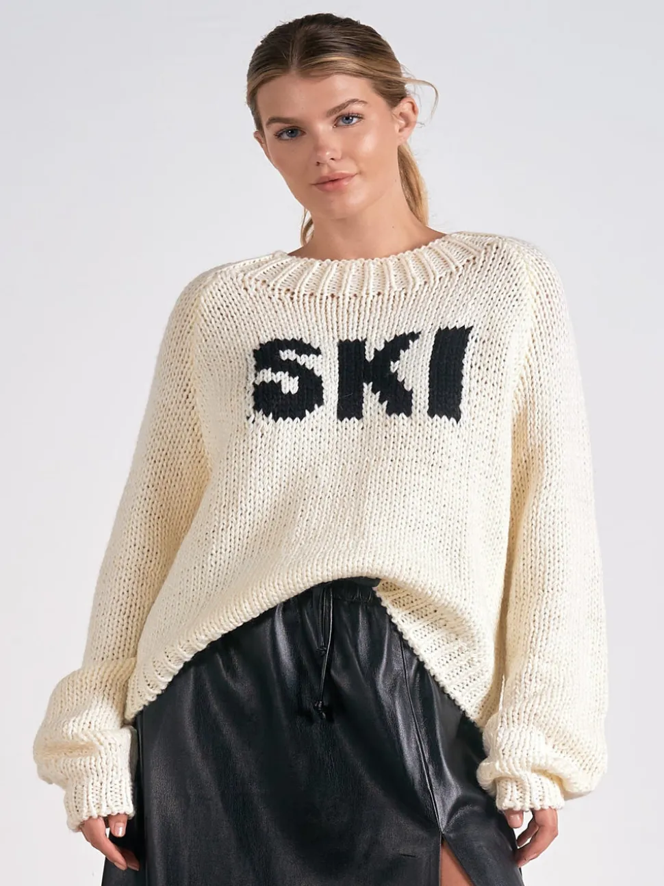 Elan Soft Knit Crewneck Sweater - Off White