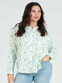 Floral Gauze Button Down Top - Blue Ditsy