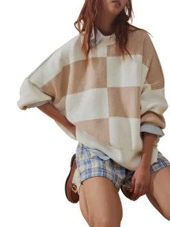 Free People Checkered Easy Street Tunic - White Sand Combo