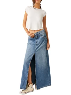 Free People Come As You Are Denim Maxi Skirt - Sapphire Blue