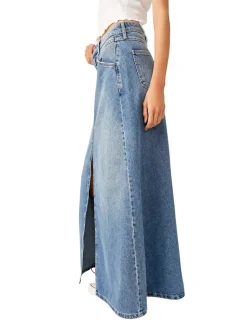 Free People Come As You Are Denim Maxi Skirt - Sapphire Blue