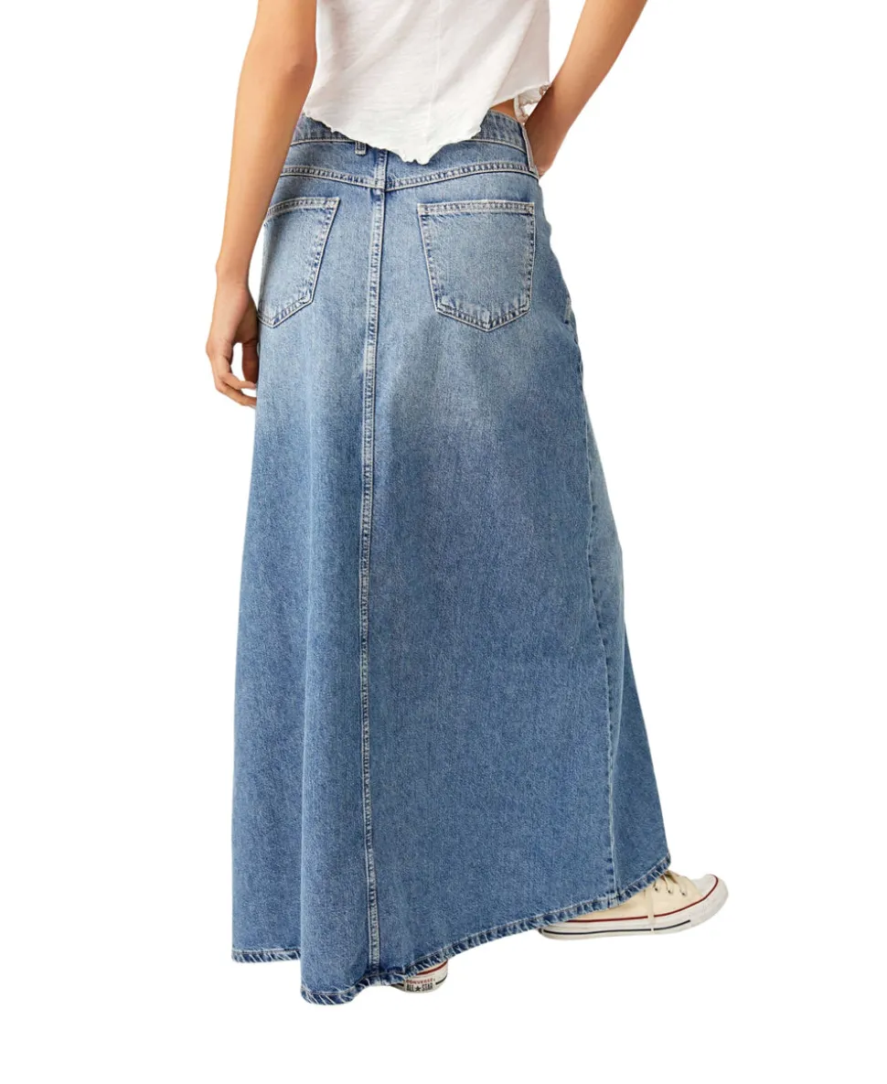 Free People Come As You Are Denim Maxi Skirt - Sapphire Blue