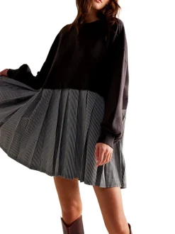 Free People Eleanor Striped Sweatshirt - Washed Black Combo