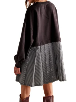 Free People Eleanor Striped Sweatshirt - Washed Black Combo