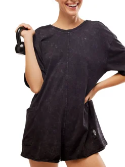 Free People Hot Shot Tee Romper Coddy - Black