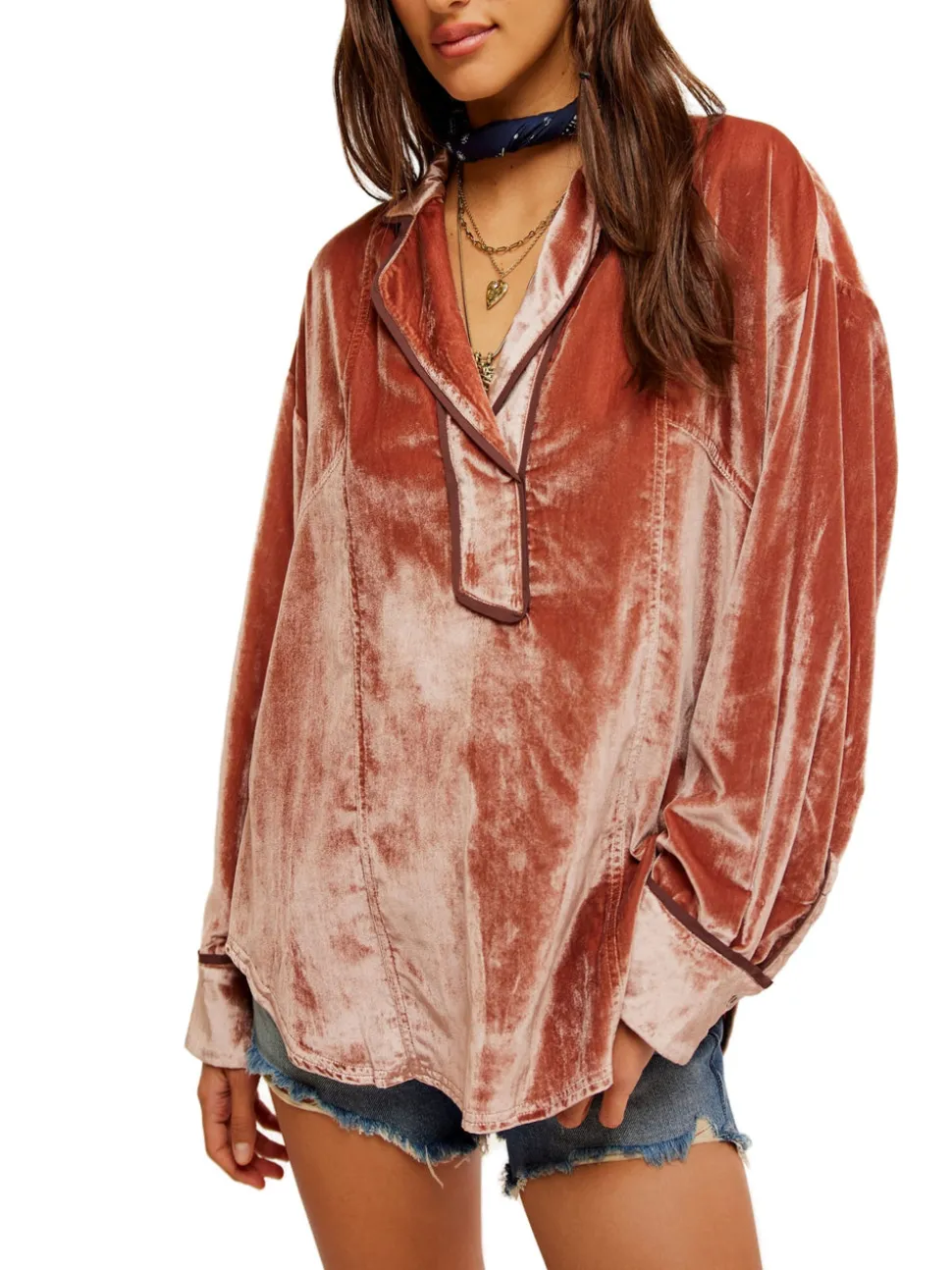 Free People Luxy Velvet Solid Top - Cedar Wood
