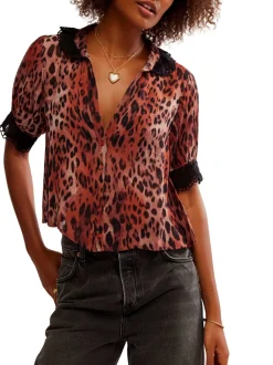 Free People My Love Blouse Printed - Leopard Combo
