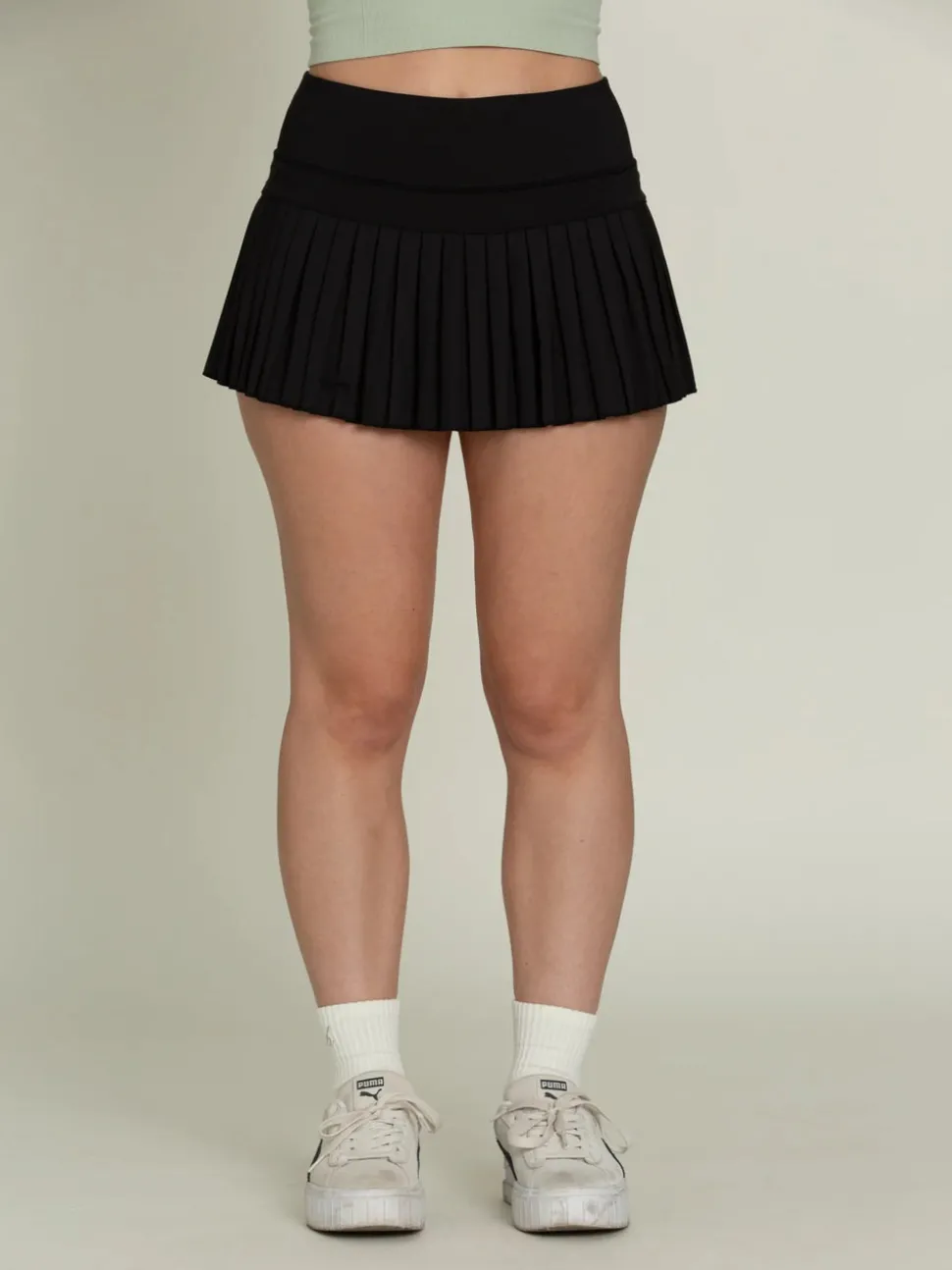 Gold Hinge Pleated Tennis Skirt - Black