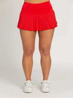 Gold Hinge Pleated Tennis Skirt - Candy Red