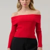 Holiday Charm Off The Shoulder Sweater - Red