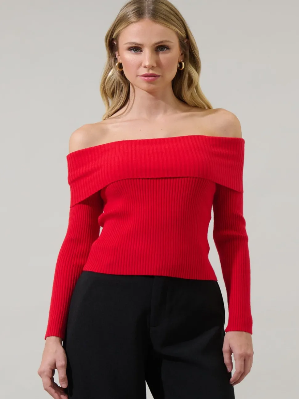 Holiday Charm Off The Shoulder Sweater - Red