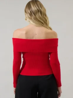Holiday Charm Off The Shoulder Sweater - Red