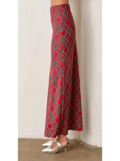 Holiday Flare Maxi Skirt - Plaid