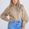 Karlie Cable Knit Mock Sweater - Oatmeal