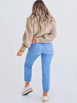 Karlie Cable Knit Mock Sweater - Oatmeal