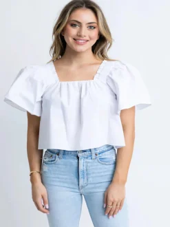 Karlie Solid Poplin Square Neck Top - White