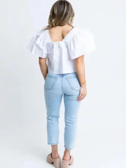 Karlie Solid Poplin Square Neck Top - White