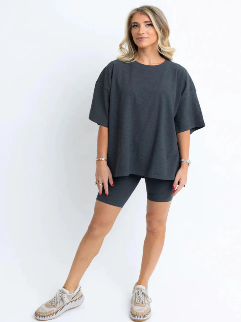 Karlie Solid Ribbed Knit Biker Shorts - Dark Grey