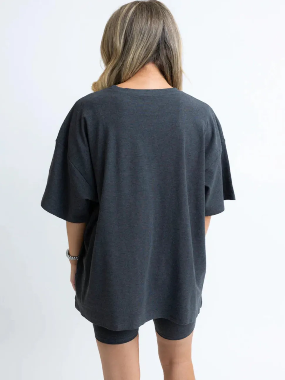 Karlie Solid Ribbed Knit Biker Shorts - Dark Grey