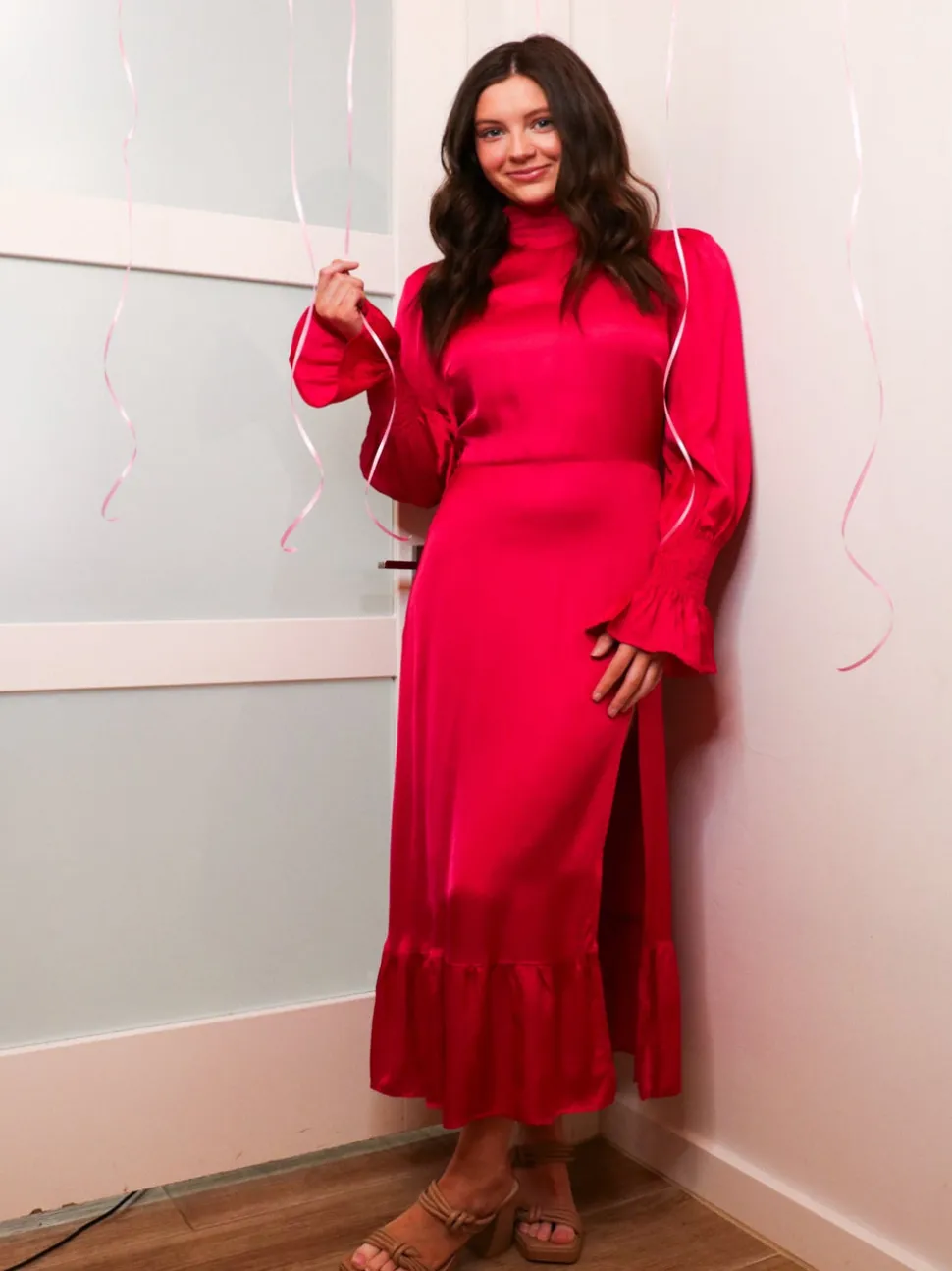 Karlie Solid Smock Neck Dress - Magenta