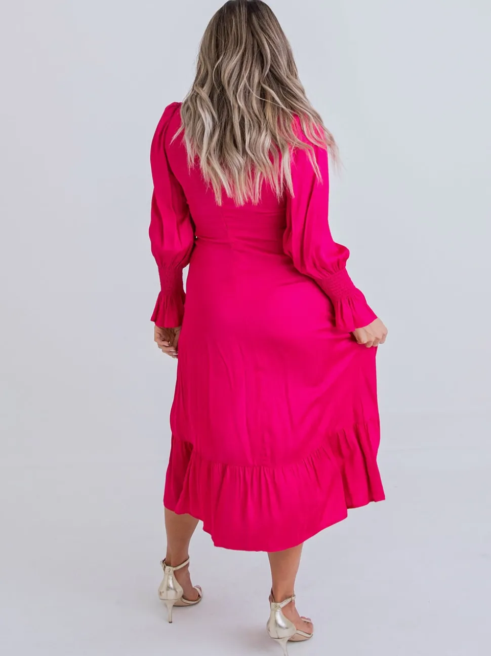 Karlie Solid Smock Neck Dress - Magenta