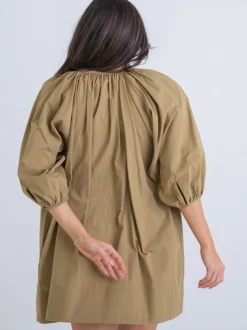 Karlie V-Neck Poplin Swing Dress - Avocado