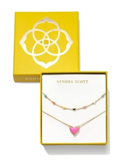 Kendra Scott Ari Haven Heart Necklace Gift Set - Gold Neon Pink