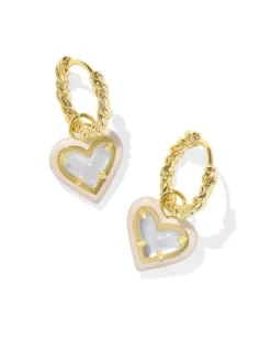 Kendra Scott Ari Heart Enamel Frame Huggie Earrings - Gold Ivory MOP
