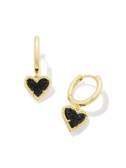 Kendra Scott Ari Heart Huggie Earrings - Gold Black Drusy