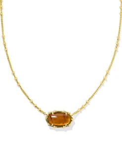 Kendra Scott Bamboo Frame Necklace - Gold Marbled Amber Illusion