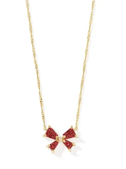 Kendra Scott Blair Bow Small Pendant Necklace - Gold Bright Red Drusy