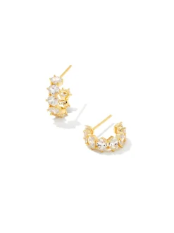 Kendra Scott Cailin Crystal Huggie Earrings - Gold White Crystal