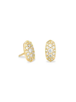 Kendra Scott Grayson Crystal Stud Earrings - Gold Metal White CZ