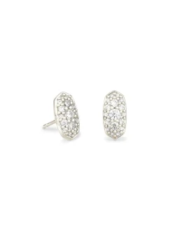 Kendra Scott Grayson Crystal Stud Earrings - Rhodium Metal White CZ